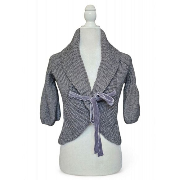 JUICY COUTURE gray wool chunky knit half sleeve cardigan with tie size S/M - Picture 1 of 7